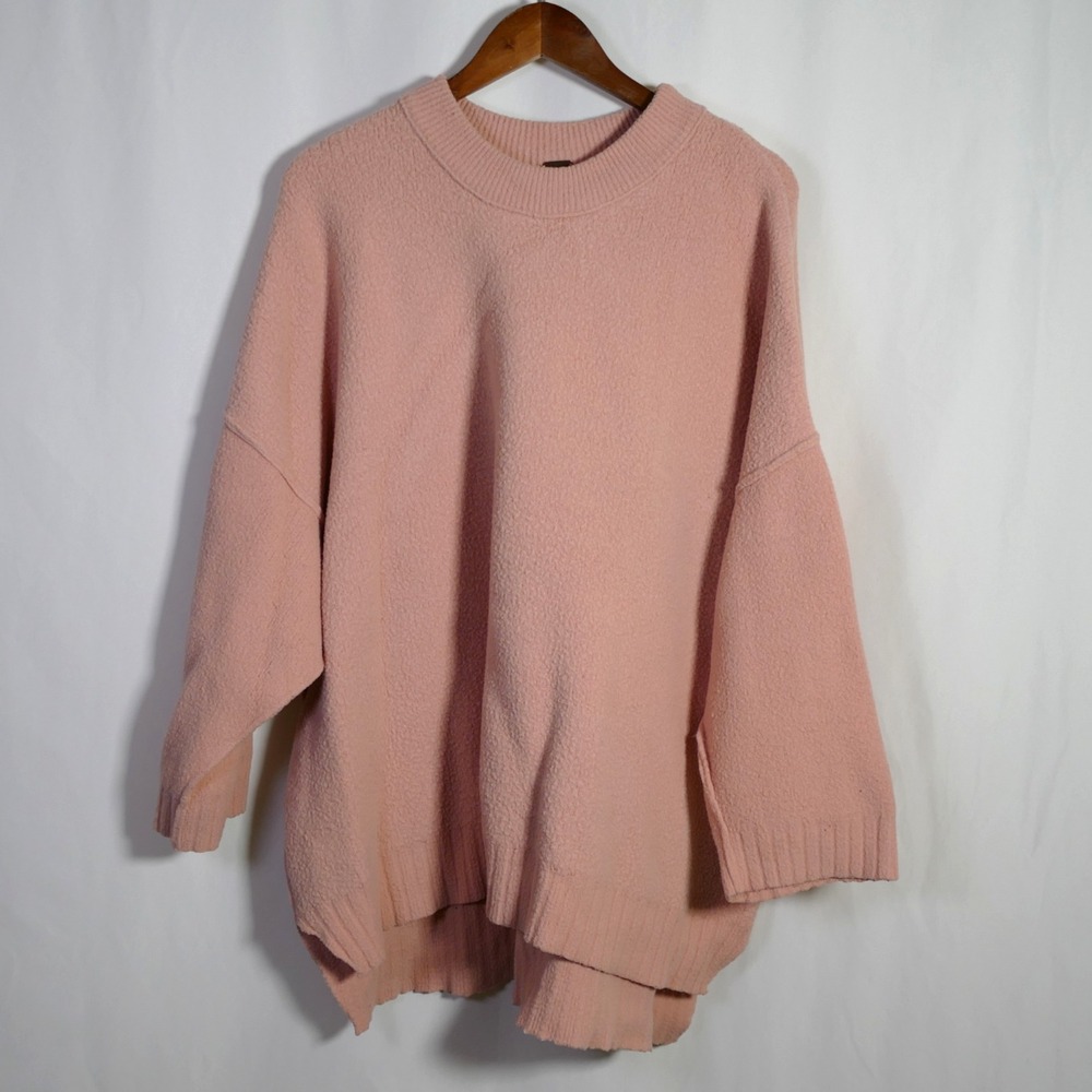 Free People Womens Peaches Oversized Tunic Sweater Size L Pink Boxy Soft Boho